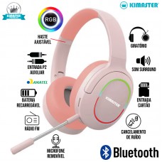 Headset Gamer Bluetooth RGB K25 Kimaster - Rosa